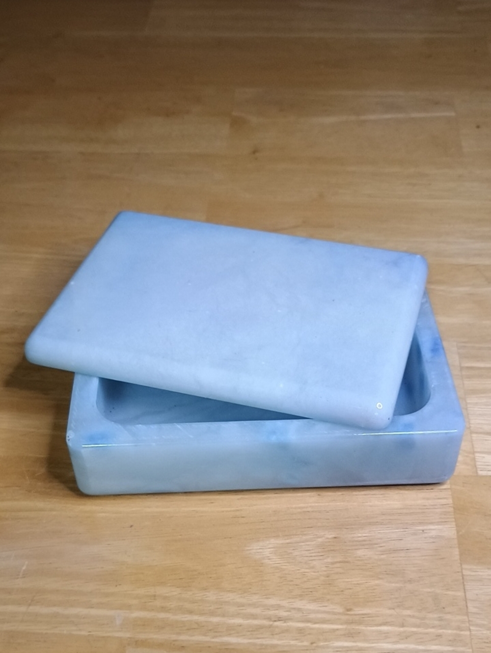 Italian Hand Carved Blue Alabaster Rectangle Swivel Top Box